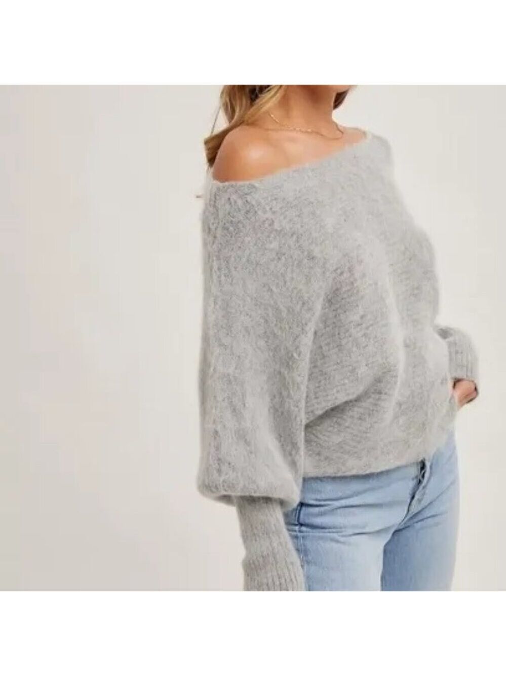 FINAL PIECES!!! CLEAR OUT!!! Boat Neck Dolman Sleeve Ribbed Fuzzy Knit Sweater - Picture 4 of 10